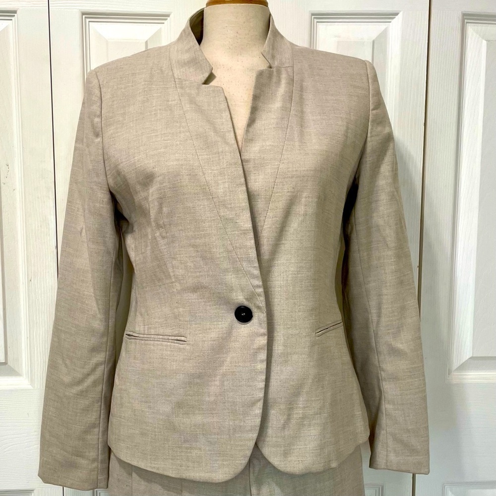 Zara Cream Blazer Linen Blazer with Padded Shoulders Size 10